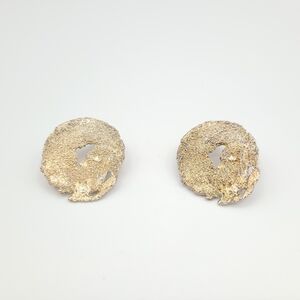 Vintage Gold Tone Textured Abstract Disc Statement Earrings